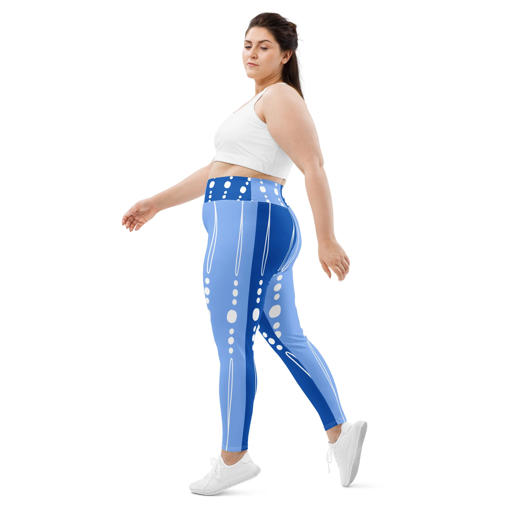 Empowering African Artistry: Blue Tribal Line Print Plus Size Leggings