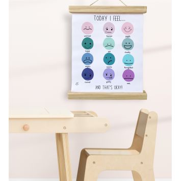 Feelings canvas print hanging from a frame
