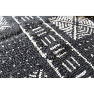 Close up view of a black and white Bogolan African Mudcloth Fabric Piece