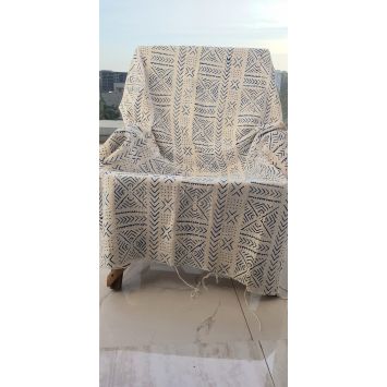 Blue and white mudcloth on a chair