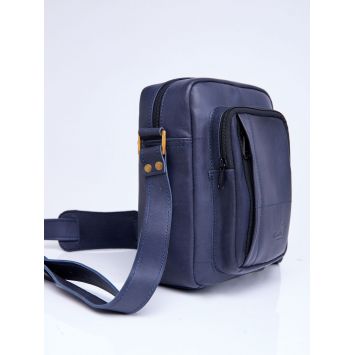 Navy blue leather messenger bag