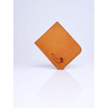 Front view of a tan Koitele leather wallet
