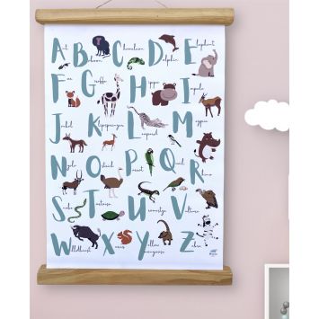 African animal ABC canvas hanging from a frame