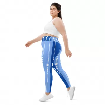 Side view of Blue Tribal Leggins on model
