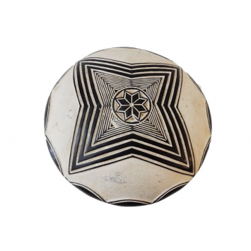 Top view of a black and white vintage bamileke round shield