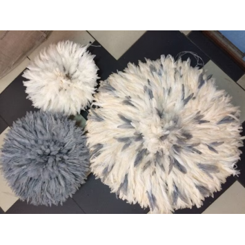 Set of 3 African Juju Hats, Grey, White and grey and white