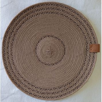 Top view showing a brown 15" embroidered cotton placemat
