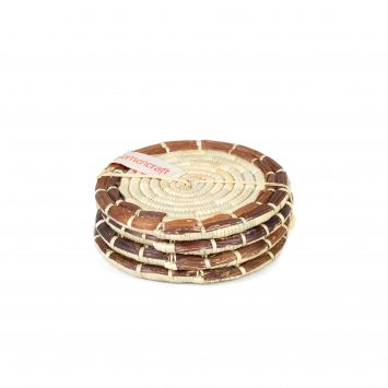 Four Banana BArk Brown Grass Woven Coaster Stacked on top of each