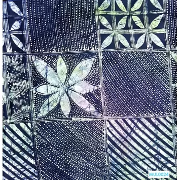 Top view of Adire Textile 5 Yards Adire Batik Fabric with flowers and stripes